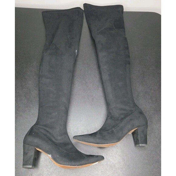 Anthropologie Black Suede Over the Knee Block-Heel Boots Women’s Size 8 EU 38 - Picture 1 of 7